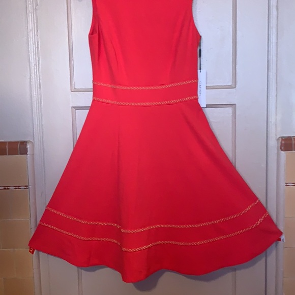 NEW CALVIN KLEIN SZ 6 DRESS FIT & FLARE COCKTAIL CORAL PEACH GOLDEN SEQUIN - Picture 4 of 16
